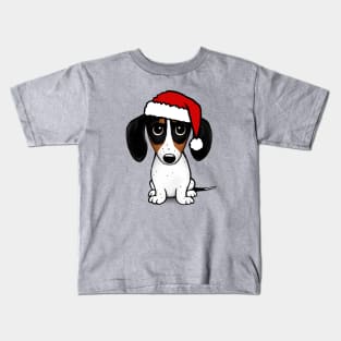 Piebald Dachshund with Santa Hat Cute Wiener Dog Christmas Kids T-Shirt